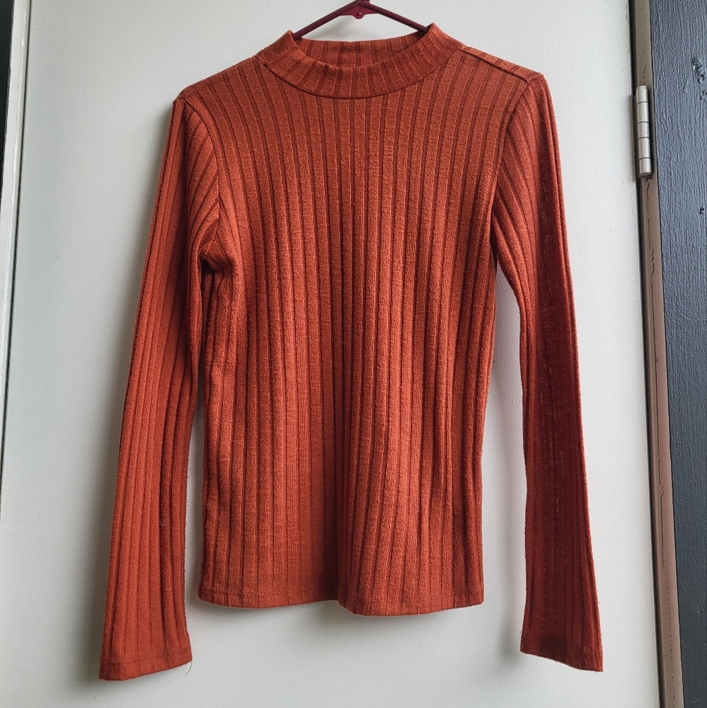 Pumpkin orange ribbed mockneck/ turtleneck long sleeve top